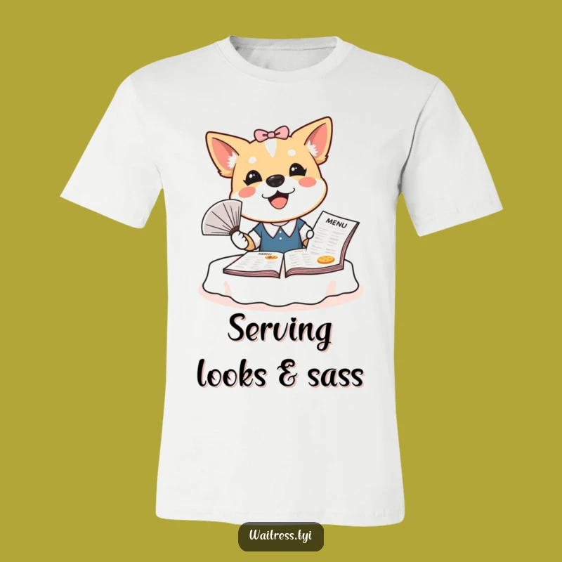 Funny Dog Waitress T-Shirt: Bubbly Canine Menu Fanning, Hilarious Gift for Animal Lovers