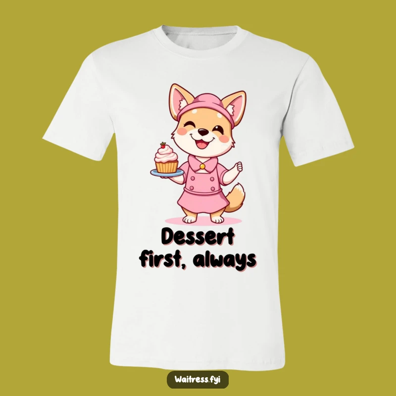 Funny Dog Waitress T-Shirt: Playful Pup with Dessert, Great Gift