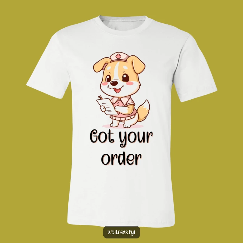 Funny Dog Waitress T-Shirt - Smiling Pooch Taking Orders, A Hilarious Tee for Dog Lovers!