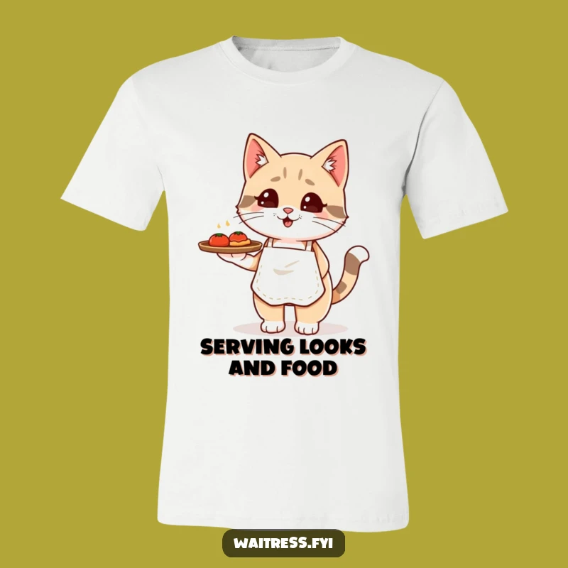Funny Kawaii Cat Waiter T-Shirt: Cute Feline Server Design, Adorable & Hilarious Funny Gift!