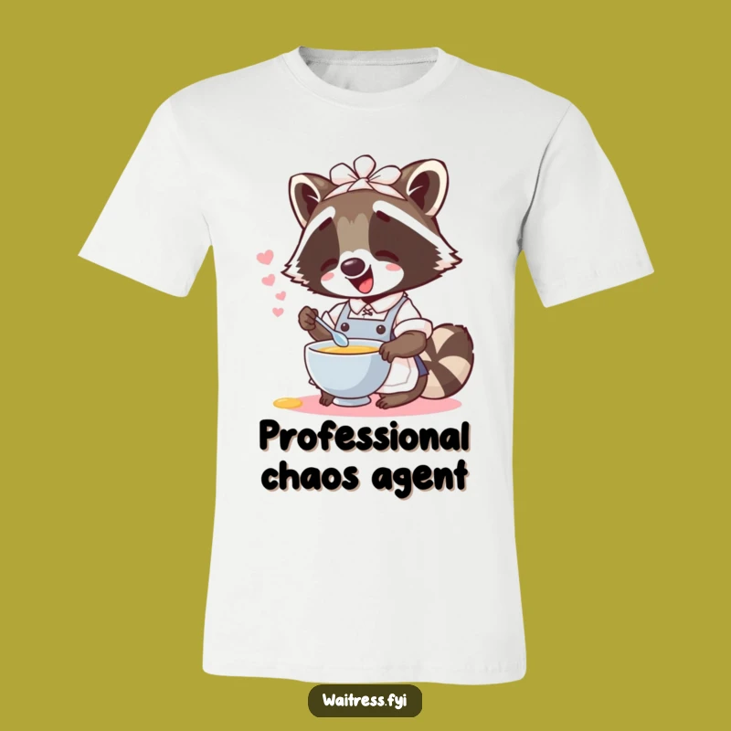 Funny Raccoon Waitress T-Shirt: Giggle-inducing apparel, the ultimate funny gift for chaos lovers.