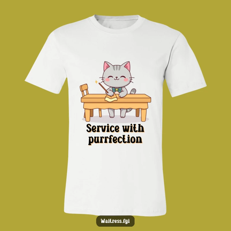 Funny Grey Cat Butler T-Shirt: Dapper Server Design For Clean Living