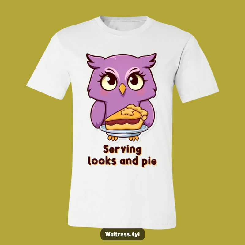Funny Owl Serving Pie T-Shirt, Whimsical Dessert Humor for a Joyful Wear