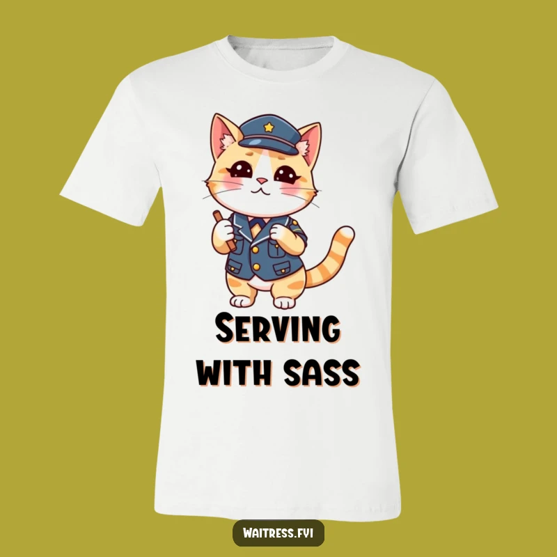 Funny Cat Waiter T-Shirt: Cute Animal Uniform Tee, Great Funny Gift Idea