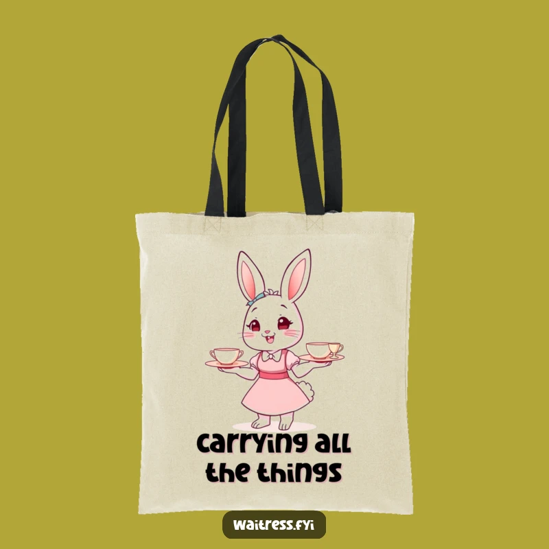 Funny Bunny Waitress Tote Bag: Cute Cartoon Shopping Bag, Ideal Funny Gift for Her