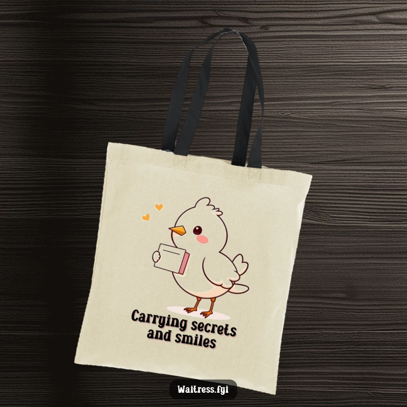 Funny Kawaii Bird Tote Bag: A cute bird happily delivers a note, ready to carry your belongings in style.