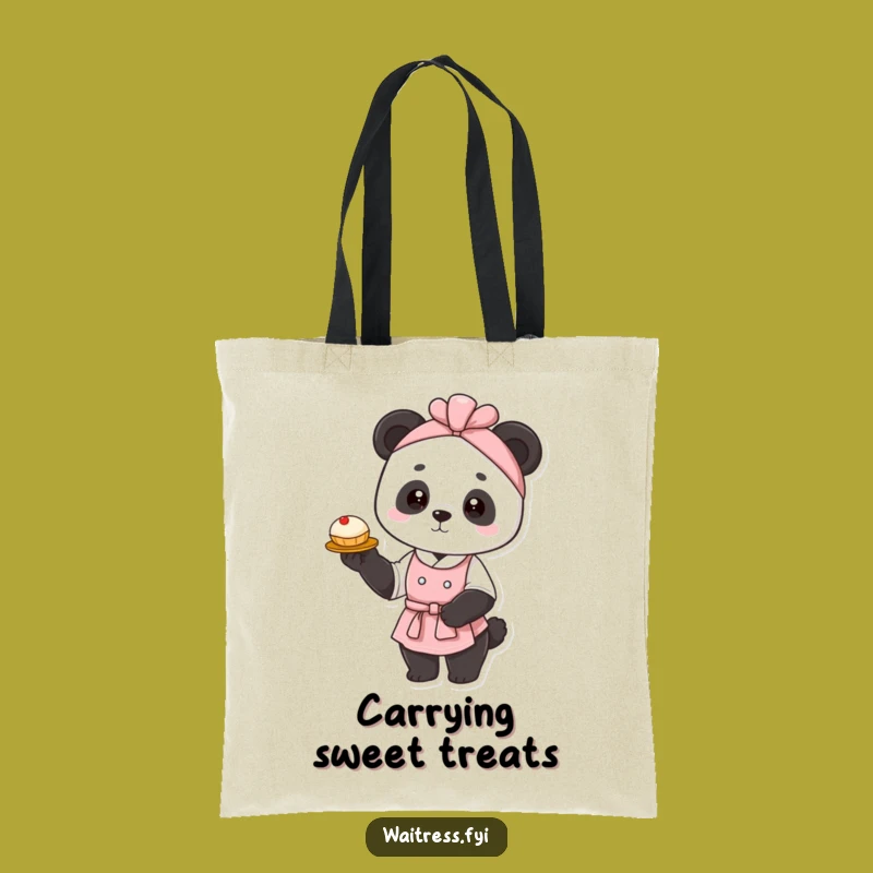 Funny Panda Waitress Tote Bag: Elegant Pastry Carry-All, Humorous Gift