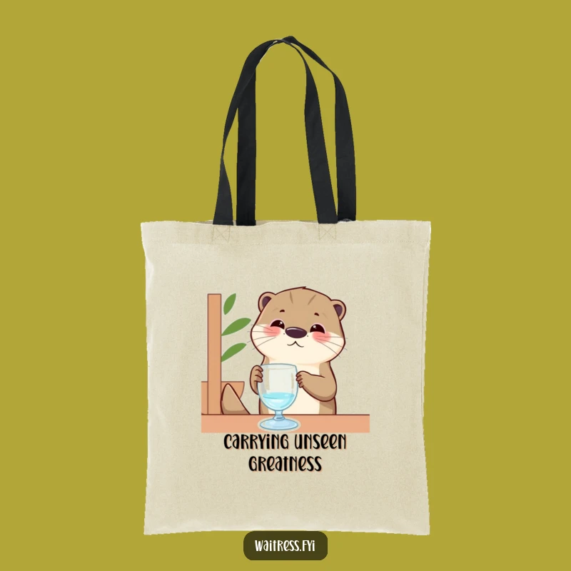 Funny Otter Tote Bag: Contented Otter Server Polishing Invisible Glass, Stylish Funny Gift