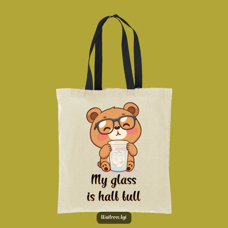 Funny Bear with Glasses Tote Bag, Carry Your Essentials with Hydration Humor