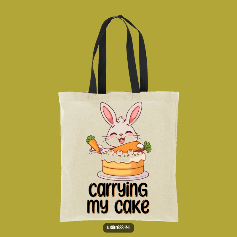 Funny Bunny Baker Tote Bag - Rabbit Serving Cake, A Sweet & Funny Gift!