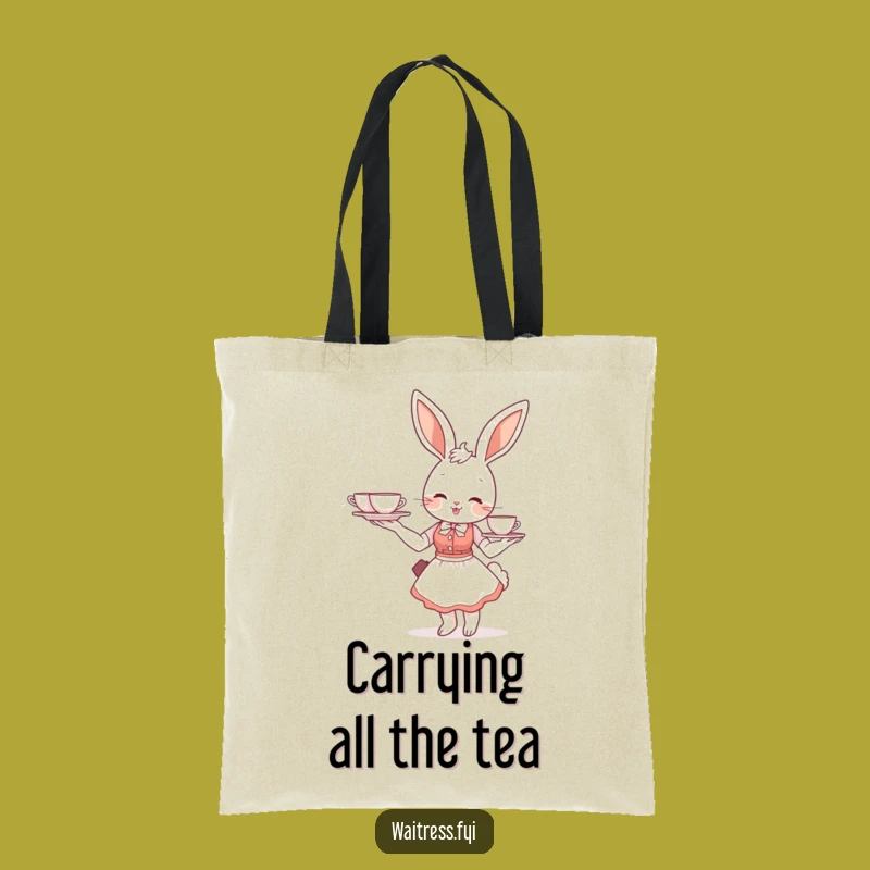 Funny Bunny Waitress Tote Bag: Tea Time Carrier, Humorous Cafe Accessory