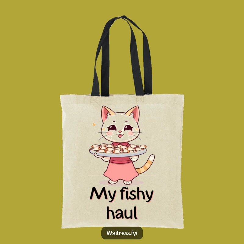 Funny Cat Waitress Tote Bag: Fish Tray Carry-All - Hilarious Bag, Perfect Gift