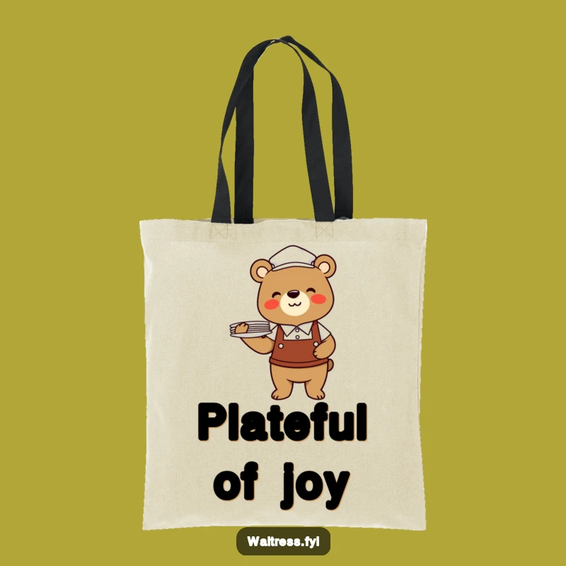 Funny Bear Waiter Tote Bag: Cheerful Uniformed Carryall, Stylish Funny Gift for Bear Enthusiasts