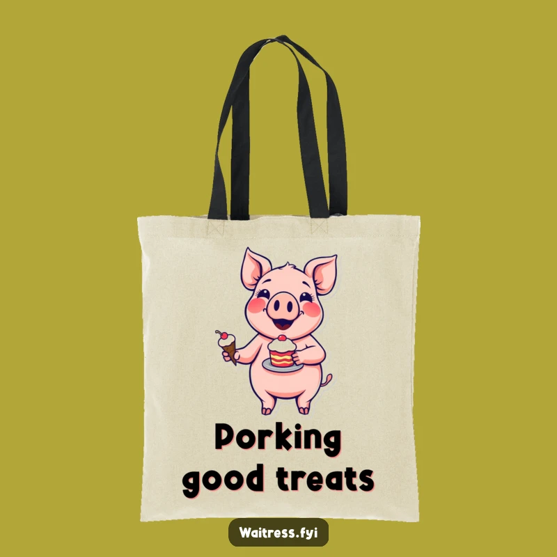 Funny Pig Dessert Tote Bag: Carry Sweetness with a Cartoon Swine, Ideal Funny Gift!